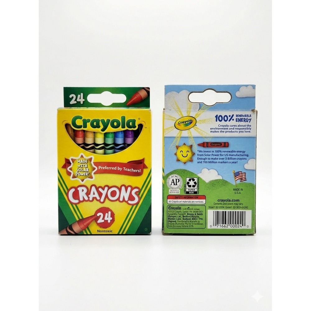 Crayola 24‎ Count Crayon Made With Solar Power Made in USA 52-3024 Box